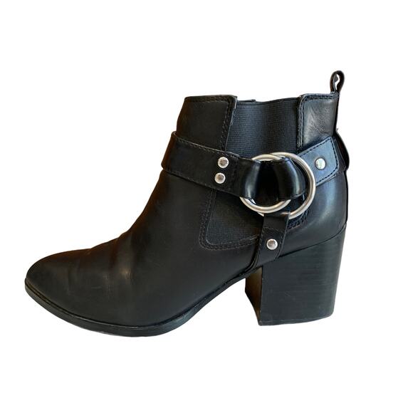 Marc Fisher Leather engineer ankle Boots Black 8.5 - Picture 1 of 8